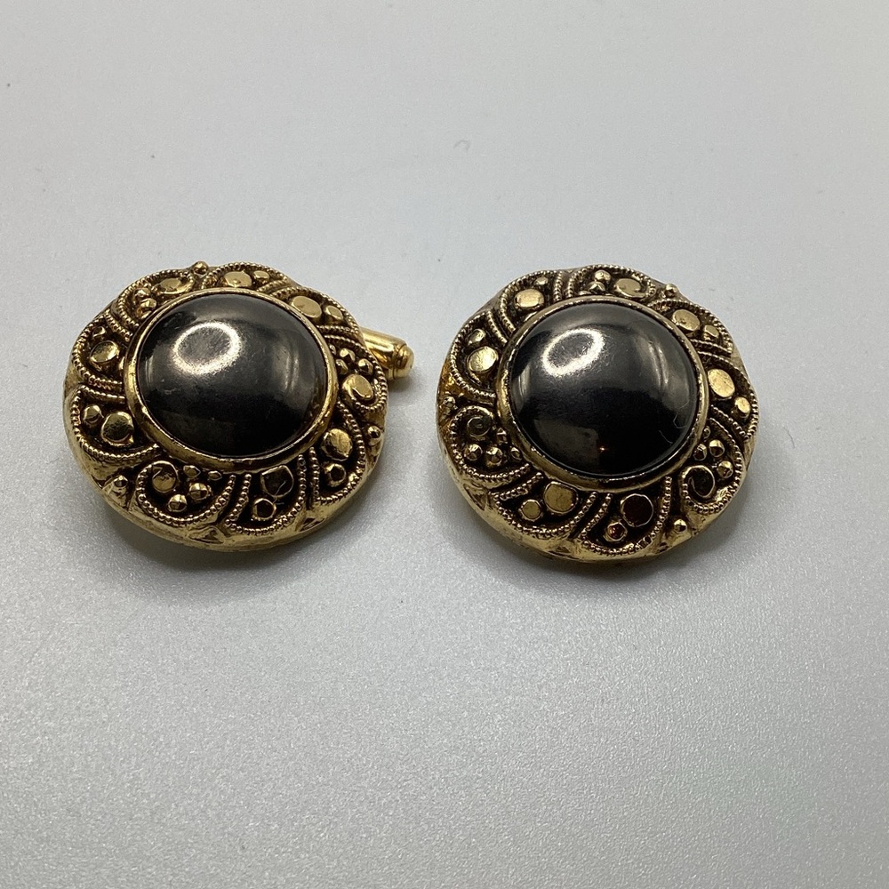 Vintage Gold and Charcoal Cuff Links Buttons
